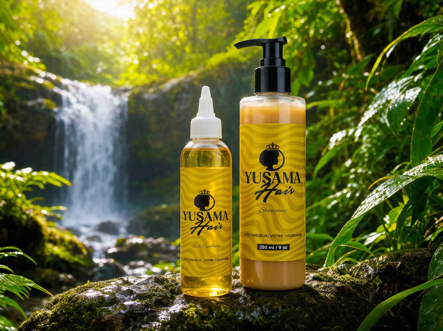 La gamme Yusama Hair au bord d'une cascade